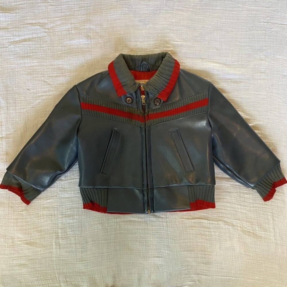 Aristo Vintage Boys Faux Leather Bomber Jacket Gray‎ 4